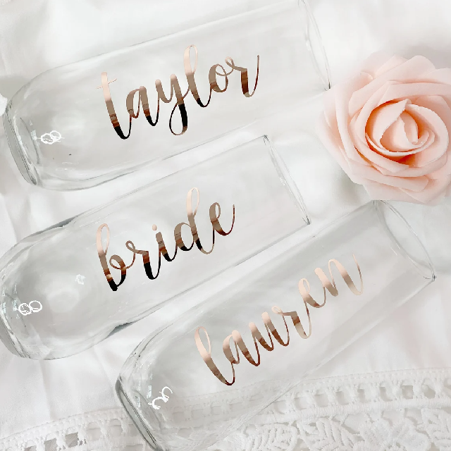 Bride bridesmaid champagne flute- personalized champagne glass- rose gold flute- bridesmaid proposal gift idea stemless champagne glas