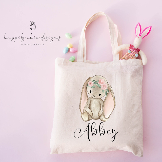 Personalized name easter basket- Easter tote bag- egg hunt bag- baby girl boy bunny bucket tote bag basket - my first Easter egg basket