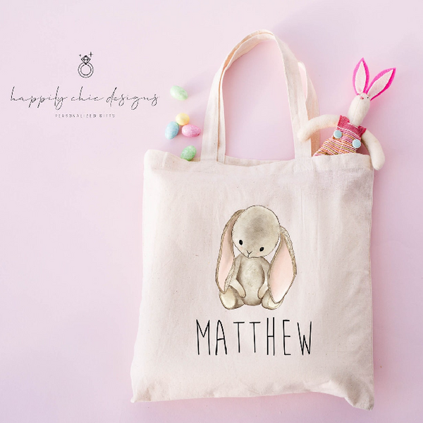 Personalized name easter basket- Easter tote bag- egg hunt bag- baby girl boy bunny bucket tote bag basket - my first Easter egg basket