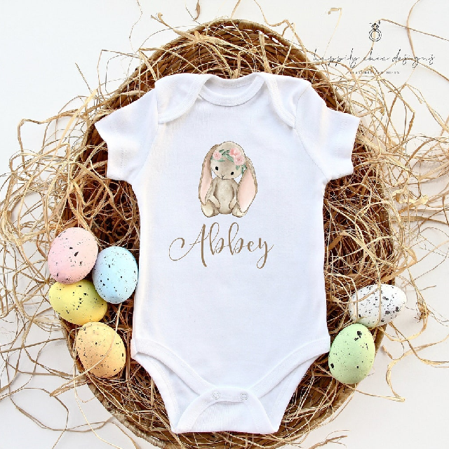 Personalized name Easter T-shirt- hoppy first Easter baby girl floral bunny shirt- children easter shirt- matching family easter shirts