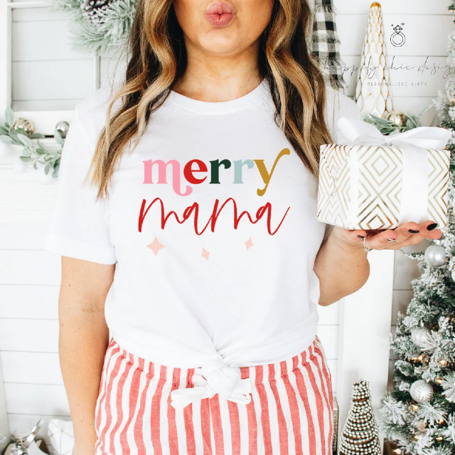 MERRY mama merry mini mommy and daughter mom and me matching christmas shirts- christmas mama gift for new mom to be- first Christmas shirt