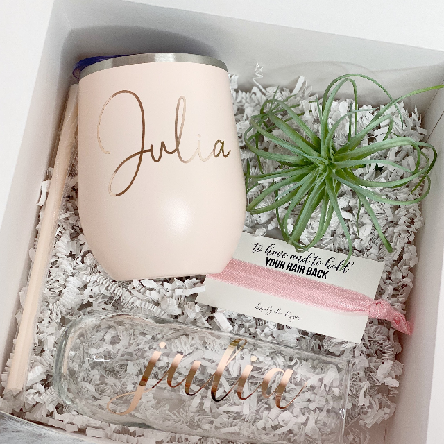 Will you be my bridesmaid proposal box- custom gift box- personalized bridesmaid gift box- bridal party tumbler champagne flutes hair ties