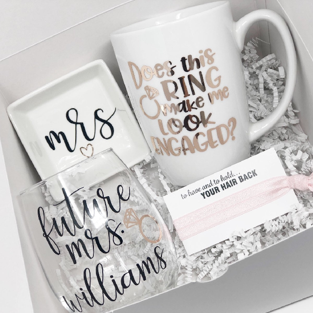 Does this ring make me look engaged mug- future mrs wine glass- bride gift box set for bride to be - engagement gift box - congrats bride