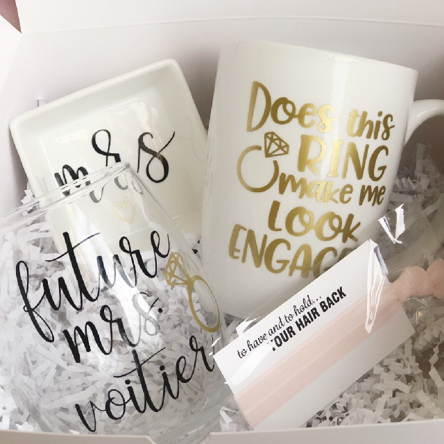 Does this ring make me look engaged mug - engagement gift box set for bride gift set- future mrs wine glass gift box set - congrats gift box