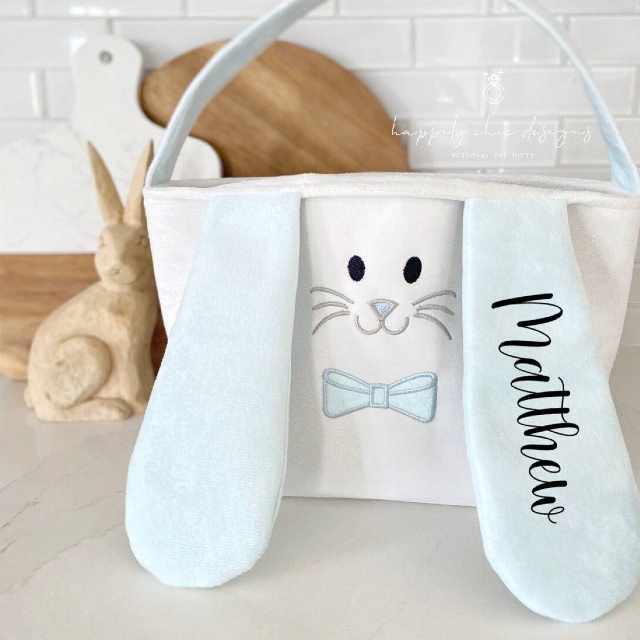 Custom name easter basket - egg hunt bunny face basket with kids names- easter bucket idea- personalized easter basket- children bunny bag