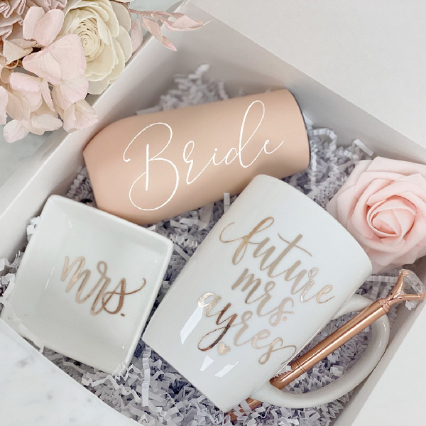 Future mrs mug- personalized bride gift box set - bride engagement gift box- champagne flute bride to be- future mrs ring dish- engaged idea