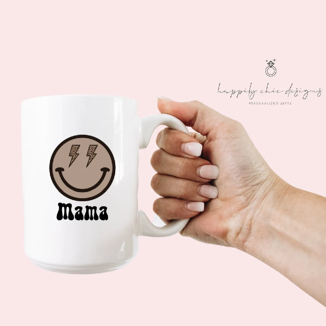 Retro smile face mama mug - first Mother’s Day gift idea- pregnancy mom mug- baby announcement mug baby shower gift basket cool mom mug