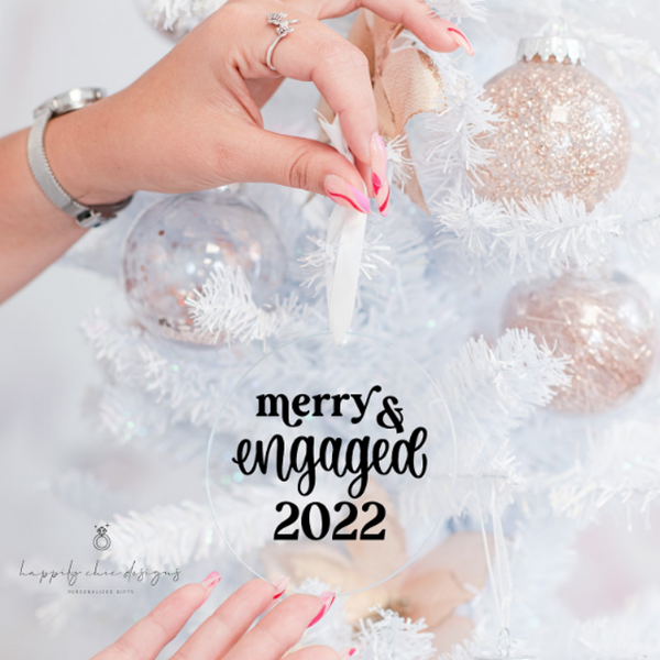 Merry and engaged 2022 ornament- engagement ornament gift for bride to be idea- future mrs christmas ornament- bride acrylic ornament-