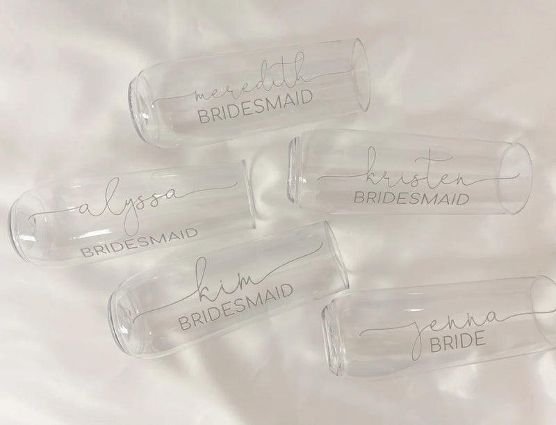 Bridesmaid champagne flutes- bridesmaid gift- personalized flute- bridesmaid proposal- glass champagne custom for bridal party wedding