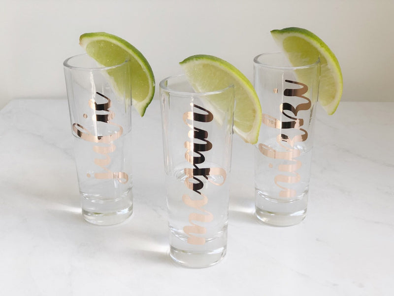 Personalized shot glasses- bridesmaid shot glass- bachelorette party shot glass gifts- bachelorette survival gifts - tequila shot glass