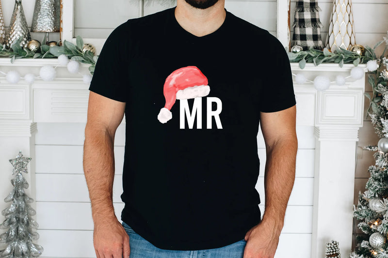 Mr and Mrs Claus Santa hat shirts- our first christmas married- merry and married- custom couples christmas shirts- mr and mrs gift idea