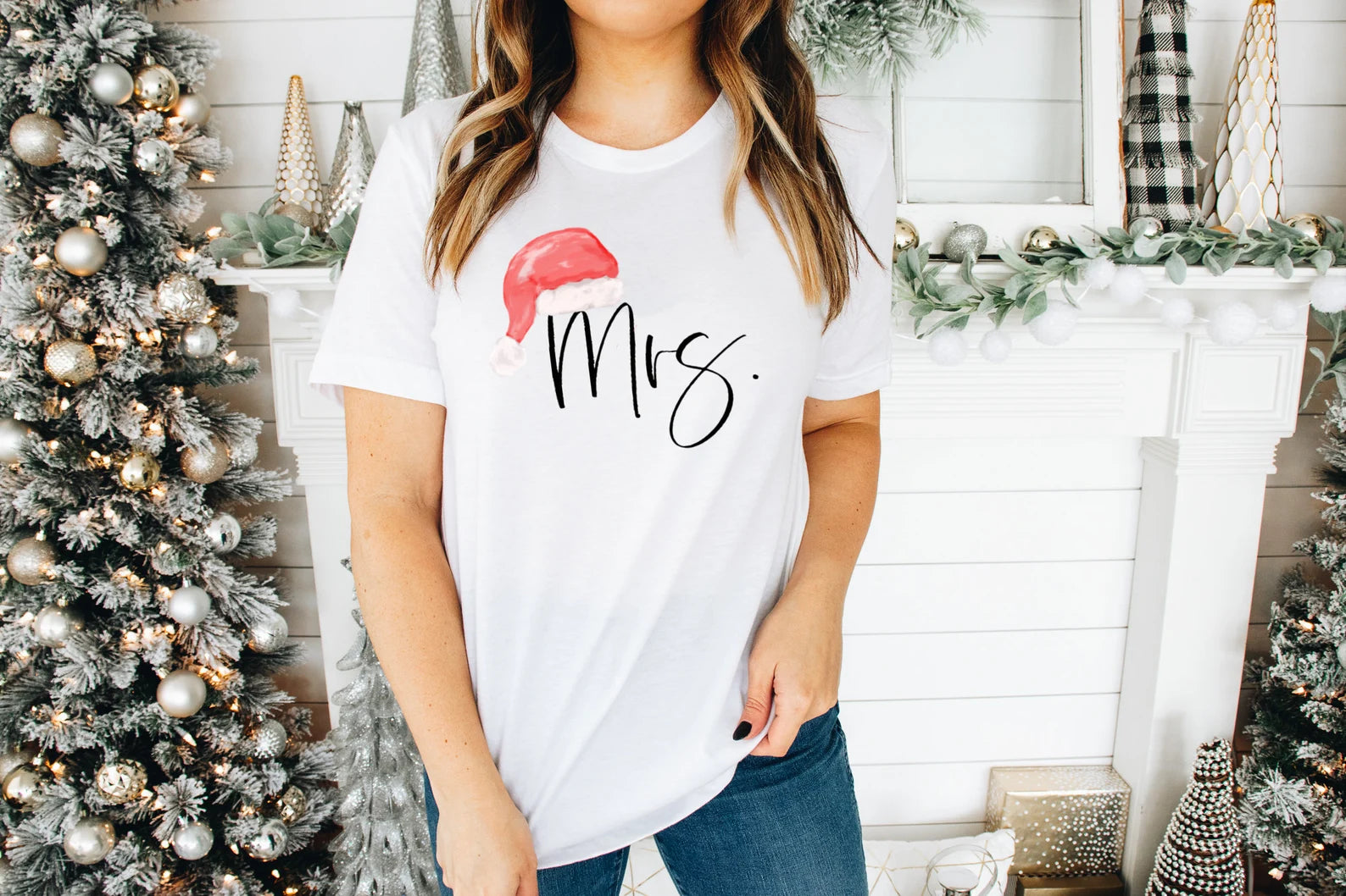 Mr and Mrs Claus Santa hat shirts- our first christmas married- merry and married- custom couples christmas shirts- mr and mrs gift idea