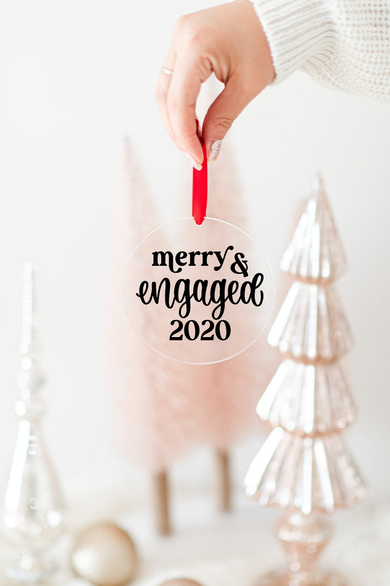 Merry and engaged 2022 ornament- engagement ornament gift for bride to be idea- future mrs christmas ornament- bride acrylic ornament-