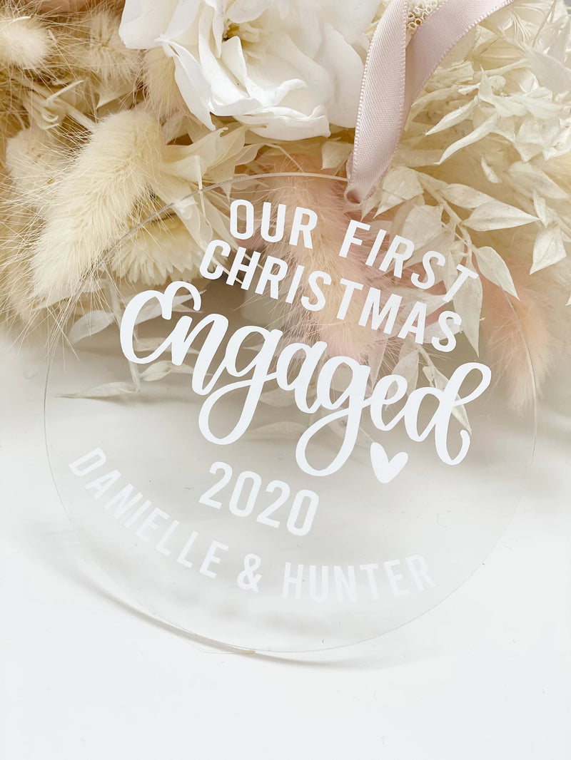 Our first Christmas engaged 2022 ornaments- engagement gift idea- christmas gift idea for bride to be- future Mrs acrylic ornaments- holiday