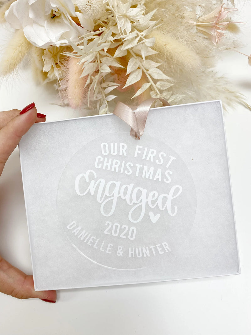 Our first Christmas engaged 2022 ornaments- engagement gift idea- christmas gift idea for bride to be- future Mrs acrylic ornaments- holiday