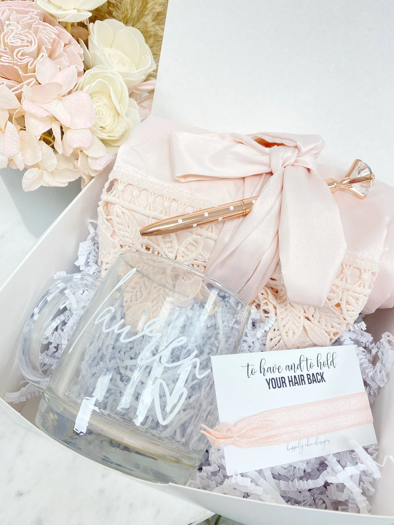 Bridesmaid proposal gift box- personalized bridesmaid champagne flutes- bridesmaid silk robe - bridal party robes - will you be my box