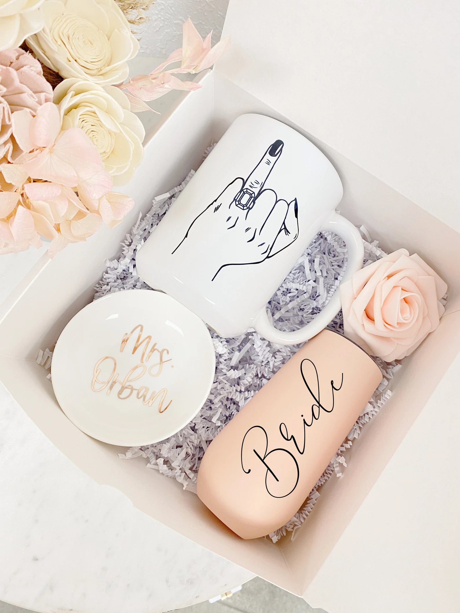 Future mrs gift box- bride gifts- bridal shower gifts- personalized wifey gift- wedding ring finger mug- bride gift box engagement box idea