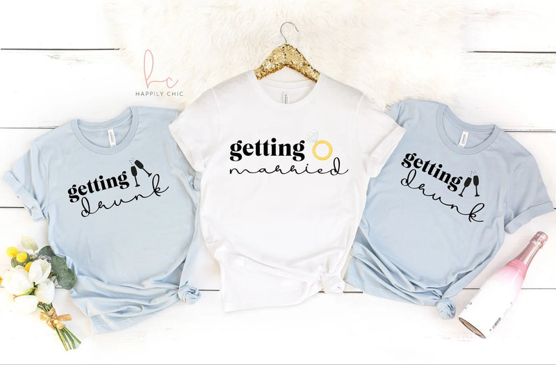 Getting married getting drunk bridesmaid shirts- bachelorette party shirts- brides babes bride tribe squad- bridal party shirts- custom tees