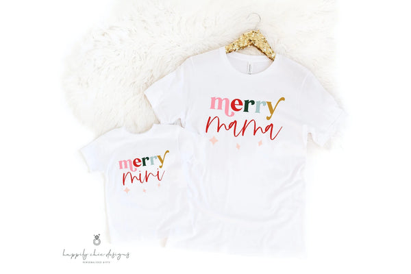 MERRY mama merry mini mommy and daughter mom and me matching christmas shirts- christmas mama gift for new mom to be- first Christmas shirt