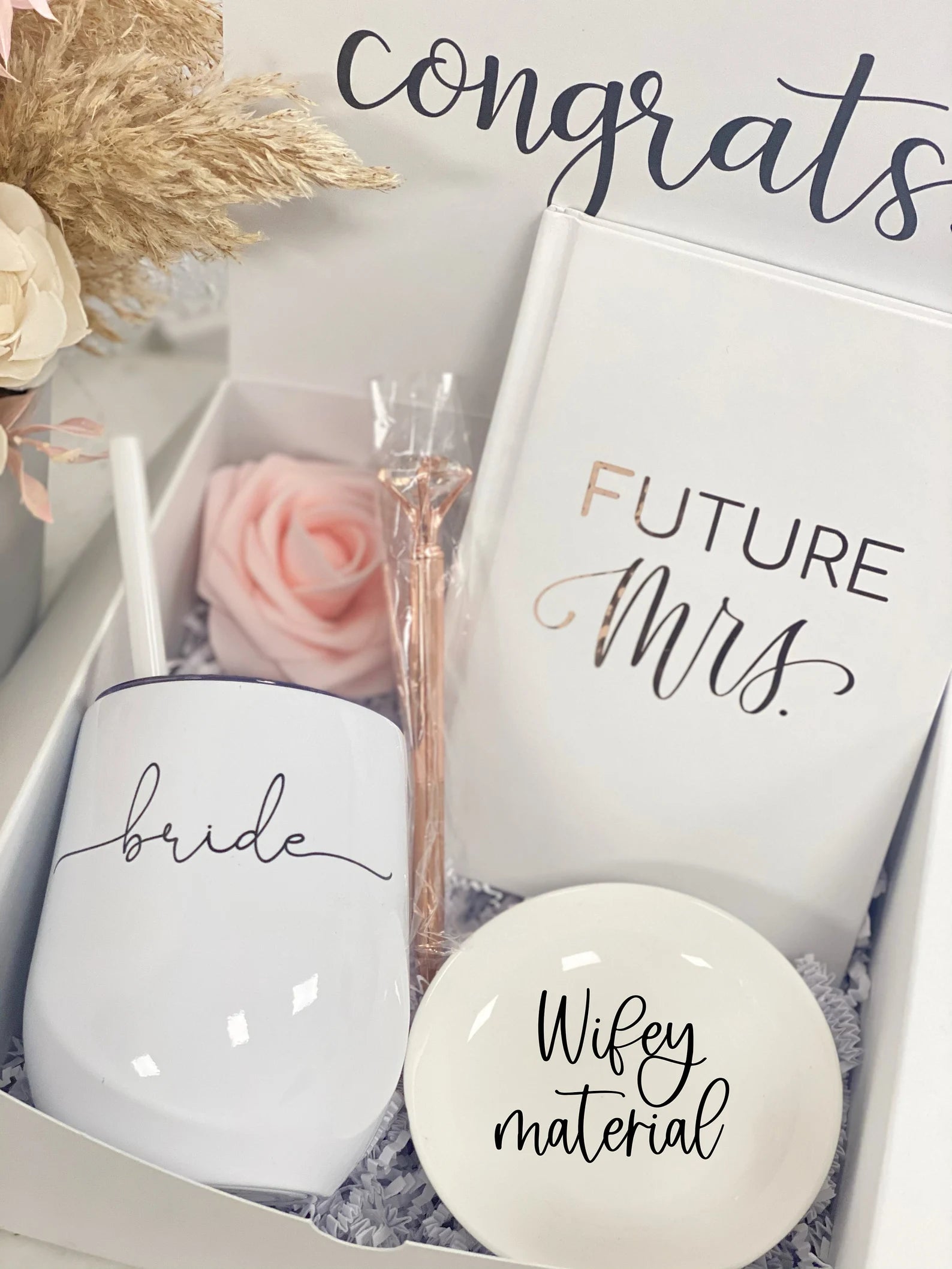 Future mrs gift box- future bride to be gifts- personalized bride wine tumbler glass for bridal shower gift box ring dish wedding notebook