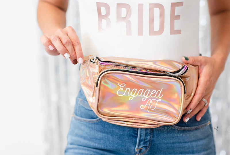 Personalized Bride bachelorette party fanny pack - metallic iridescent pouch purse custom bridesmaid wifey mrs bridal gift idea - future mrs