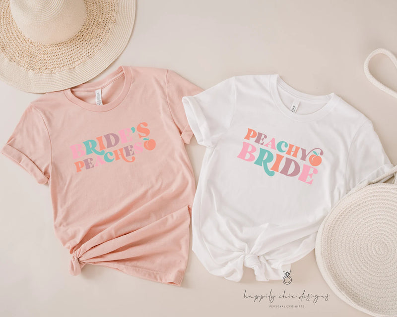 Peachy bride brides peaches bachelorette party t-shirt idea- bridal party shirts- Georgia bach babe girls weekend bridesmaid shirts just