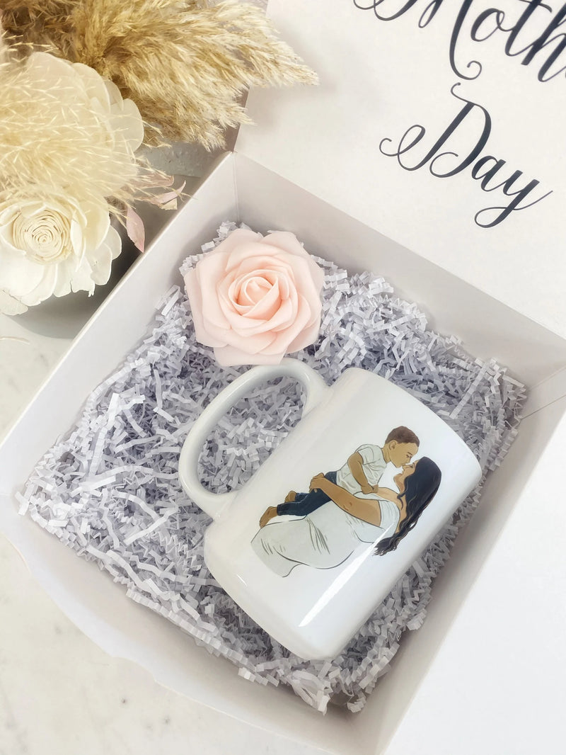 Mother’s Day box custom drawn family mug- family illustration drawing personalized mama mug unique gift for mom grandma mother in law idea