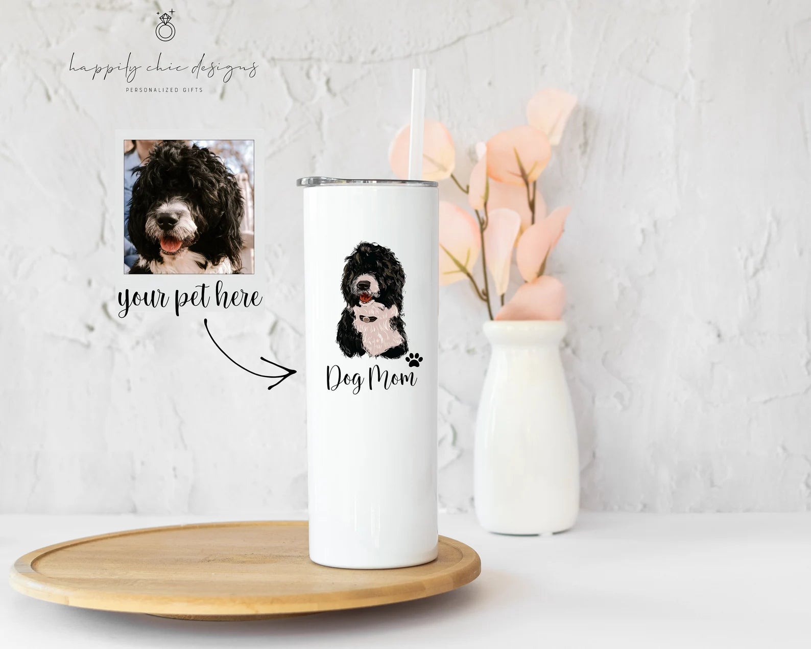 Dog mama mom gift idea- custom drawn pet gift- dog mom tumbler cat pet drawing your pet photo on - gift for dog cat mom - pet personalized