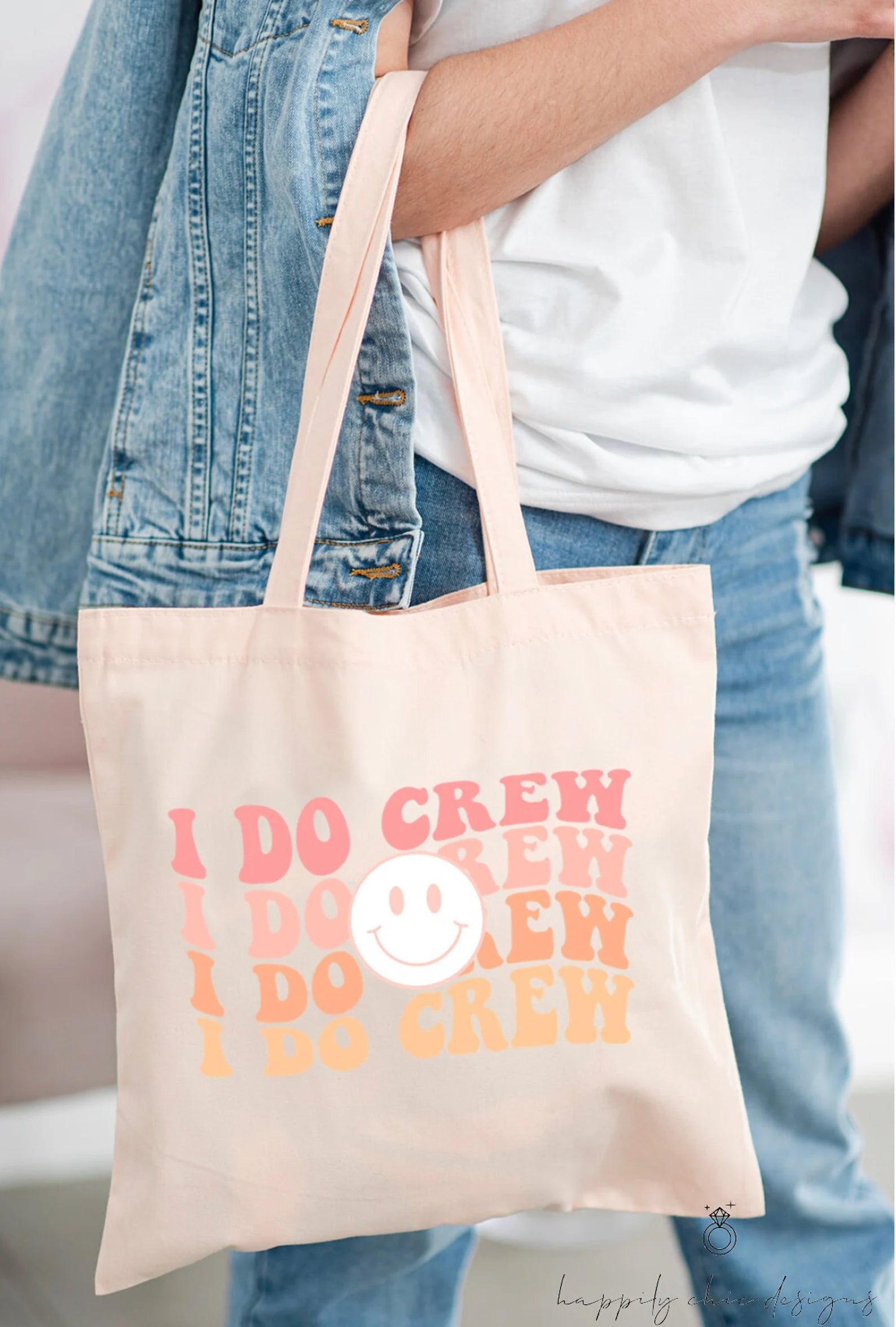 I do crew retro smile Bridesmaid tote bags- personalized tote bags beach bag- bachelorette party gifts for bridesmaid- bridal party tote bag