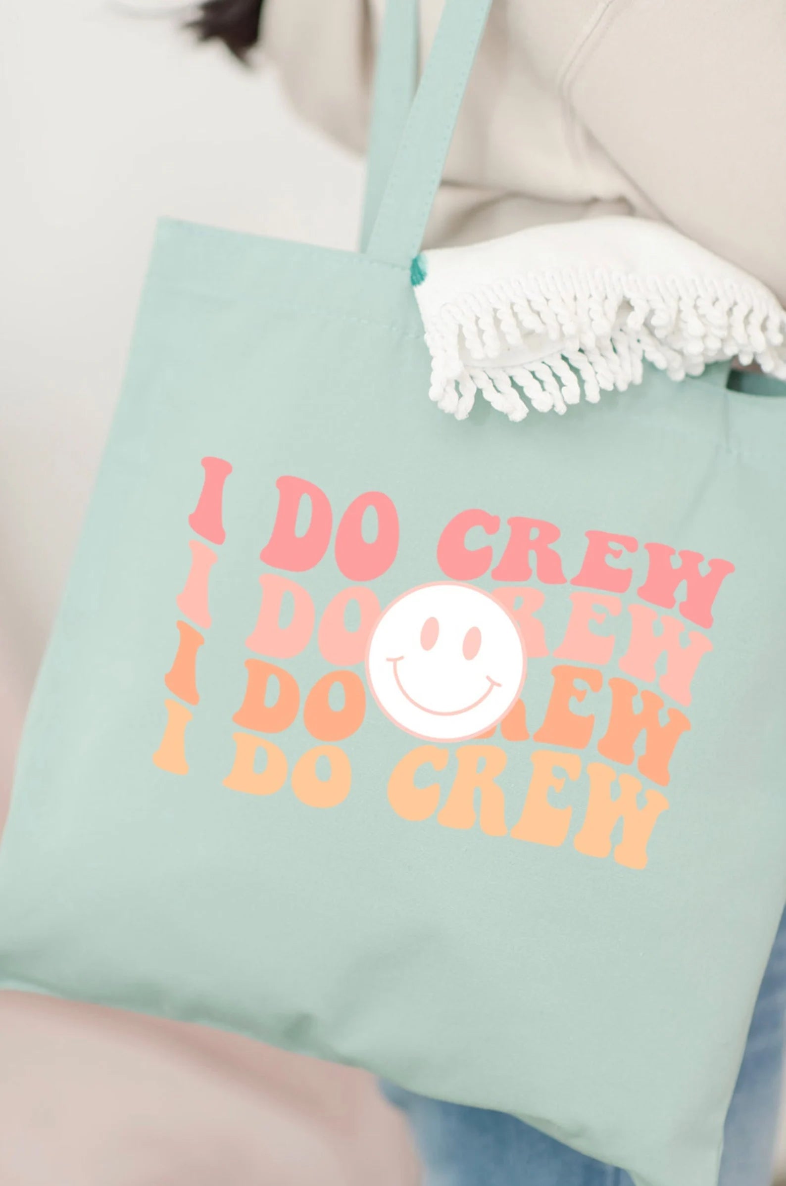 I do crew retro smile Bridesmaid tote bags- personalized tote bags beach bag- bachelorette party gifts for bridesmaid- bridal party tote bag