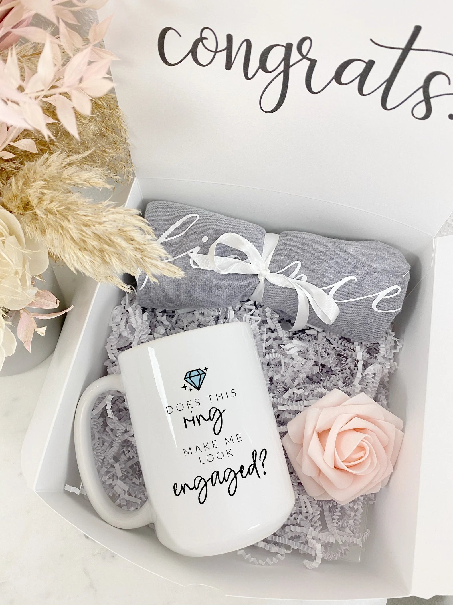 Does this ring make me look engaged Future mrs mug fiancee gift box set for bride to be- engagement gift box set idea- personalized bridal