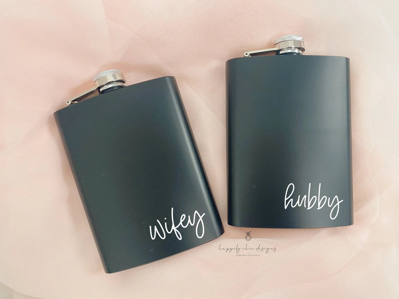 Mr and Mrs flask set- bachelor bachelorette flasks- personalized flasks bride and groom shot honeymoon flasks wedding gift idea lucky mr