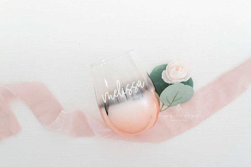 Personalized bride wine glass- bride gifts- engagement gift- wedding wine glass- ombré rose gold wine glass- custom wine glass- bride box