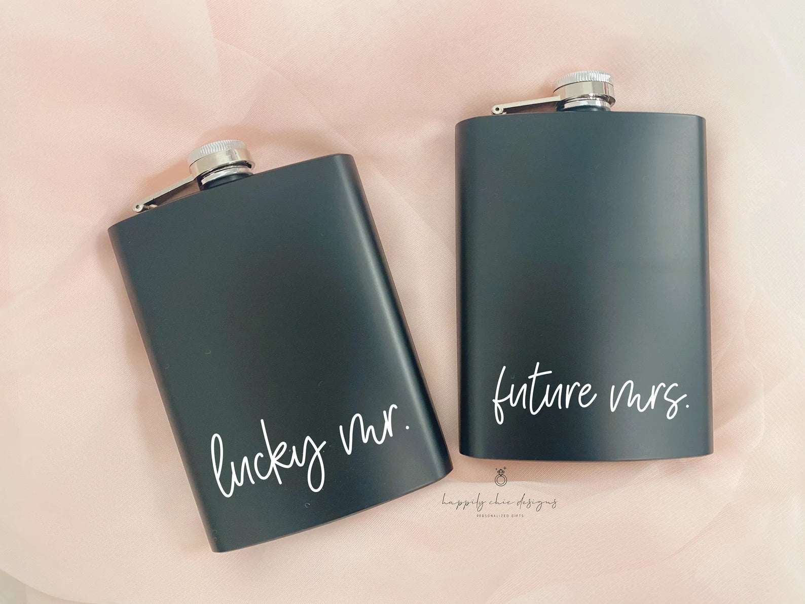 Mr and Mrs flask set- bachelor bachelorette flasks- personalized flasks bride and groom shot honeymoon flasks wedding gift idea lucky mr