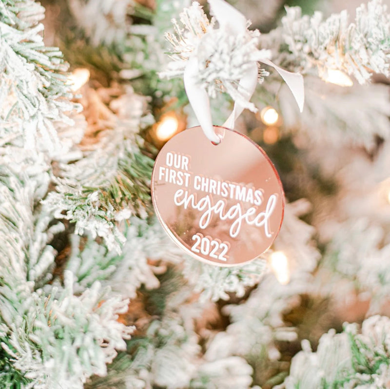 Our first Christmas engaged 2022 ornaments- engagement gift idea- christmas gift idea for bride to be- future Mrs acrylic ornaments- holiday