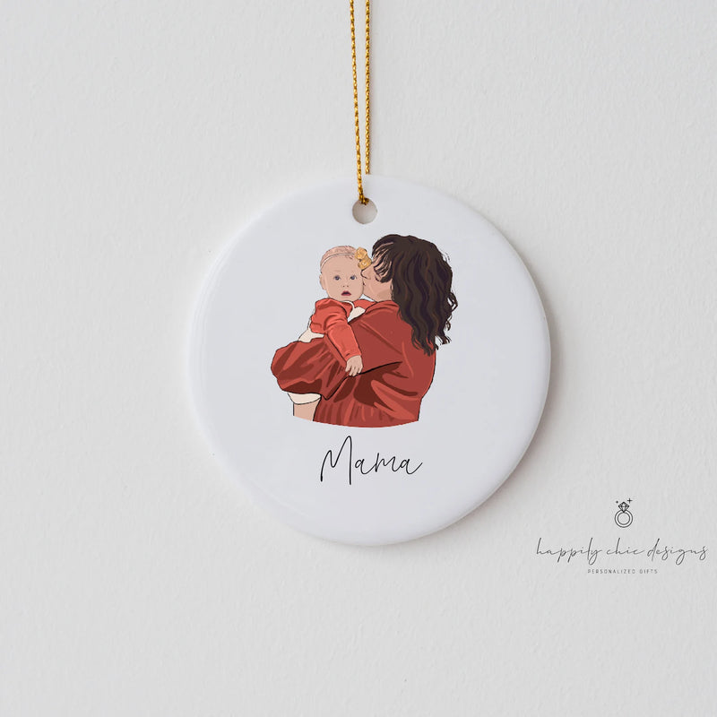 Custom drawing ornament - Your photo drawing custom faceless digital artwork on ceramic ornament gift for best friend family mom dad sibling