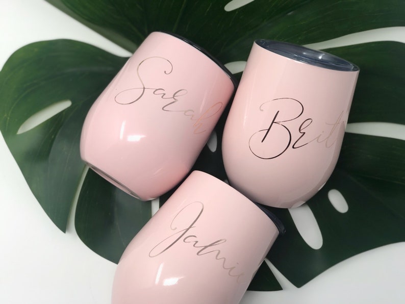 Bridal party wine tumblers- personalized pink bridesmaid wine tumbler- bachelorette tumbler gift idea bridesmaid proposal box - gift for her