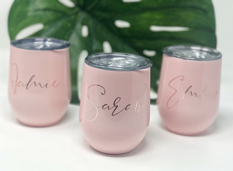 Bridal party wine tumblers- personalized pink bridesmaid wine tumbler- bachelorette tumbler gift idea bridesmaid proposal box - gift for her