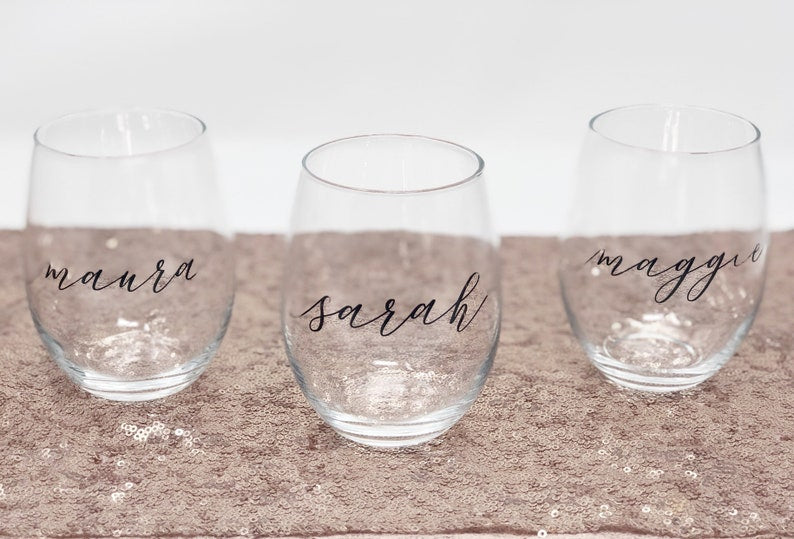 Bridesmaid wine glass- bride wine glass- maid of honor gift- silver wine glass- bridesmaid proposal glasses- gift for bridesmaid- personalize