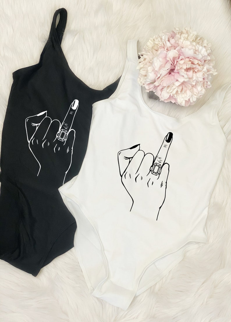 Wedding finger bathing suit- honeymoon swimsuit- one piece bathing suit for bride- just married wifey honeymoon vibes swimwear- personalized