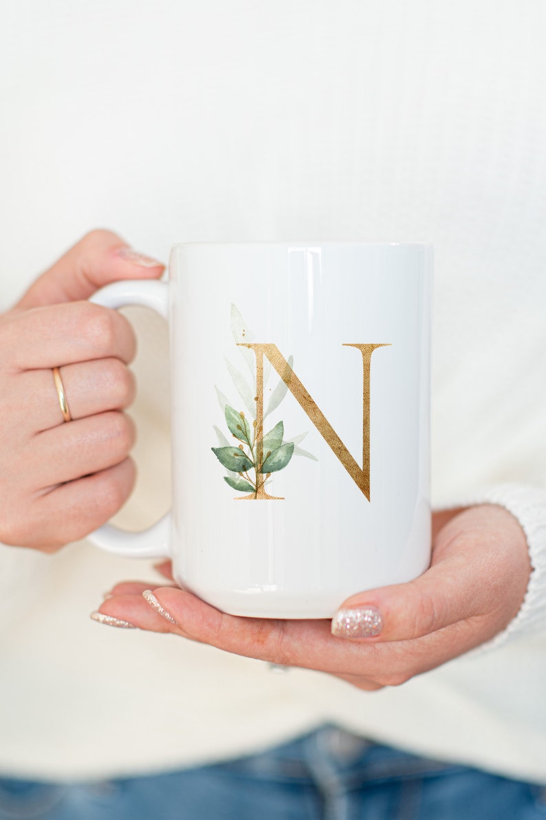 Initial mug - personalized name mug with golden initial- bridesmaid proposal mug- bridal party mug gift for best friend- gift for her idea