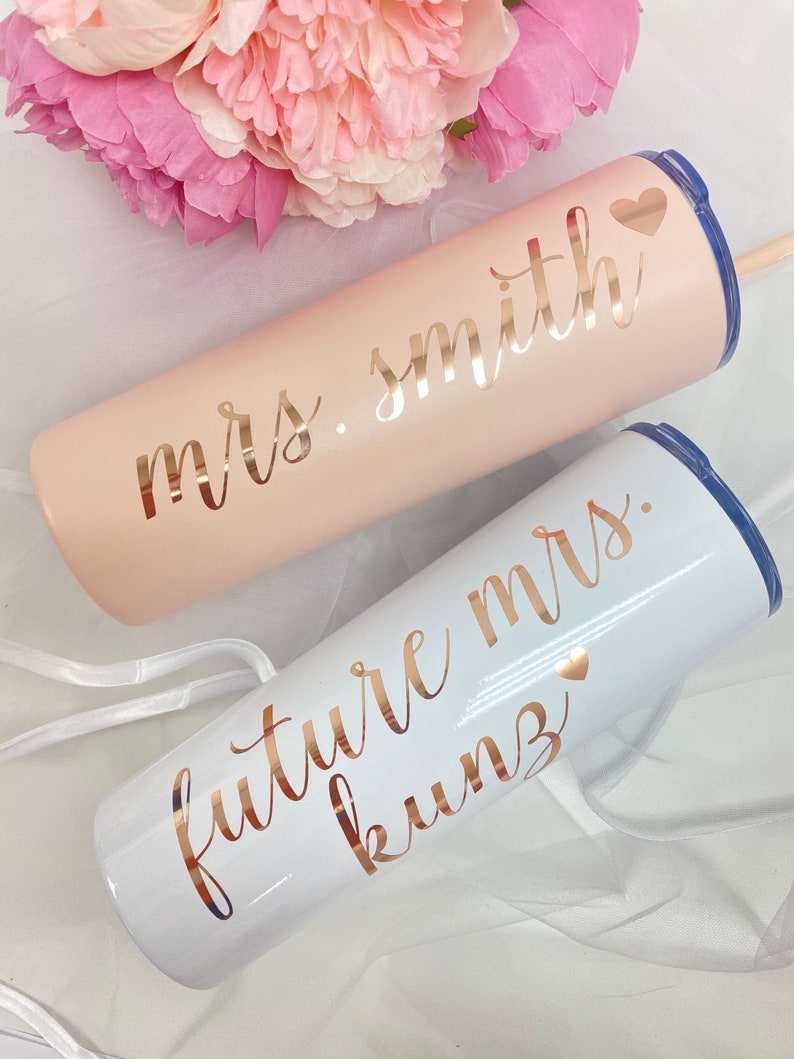 Personalized future mrs stainless steel tumbler- future mrs engagement gift- gift for bride to be- bride tumbler with straw- wifey tumbler