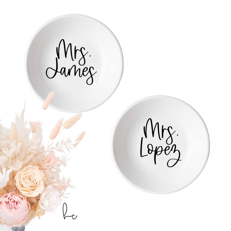 Personalized Mrs ring dish- bride trinket dish tray jewelry holder- miss to Mrs I said yes- engagement gift for bride to be gift box idea