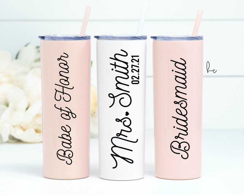 Personalized bridesmaid water bottle tumbler with straws- tumbler with name- custom tumbler- bachelorette tumblers bridesmaid proposal box