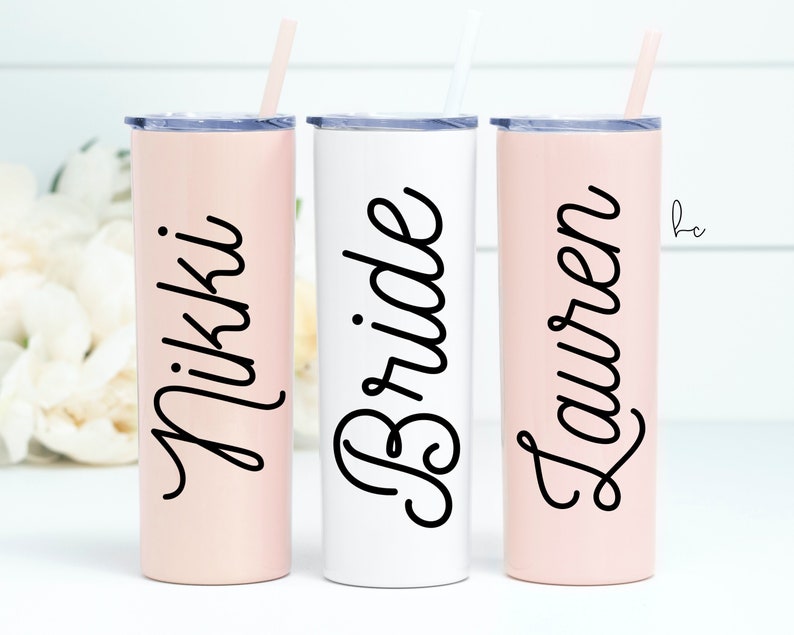 Personalized bridesmaid water bottle tumbler with straws- tumbler with name- custom tumbler- bachelorette tumblers bridesmaid proposal box