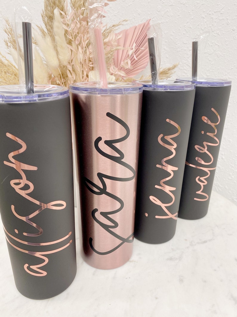 Personalized bridesmaid water bottle tumbler with straws- tumbler with name- custom tumbler- bachelorette tumblers bridesmaid proposal box