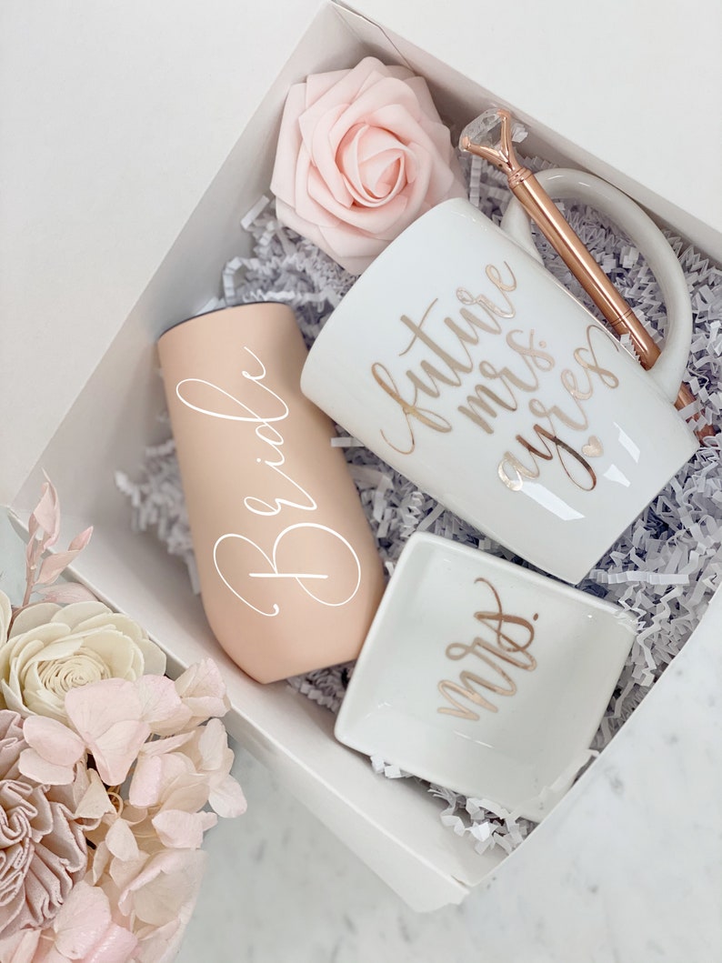 Future mrs mug- personalized bride gift box set - bride engagement gift box- champagne flute bride to be- future mrs ring dish- engaged idea