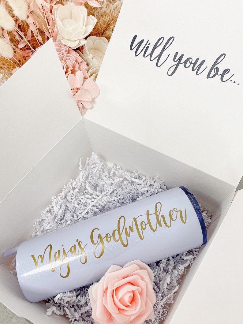 Will you be my godmother gift- godparents proposal gift baby announcement idea- fairy godmother tumbler- aunt gift- godfather proposal box