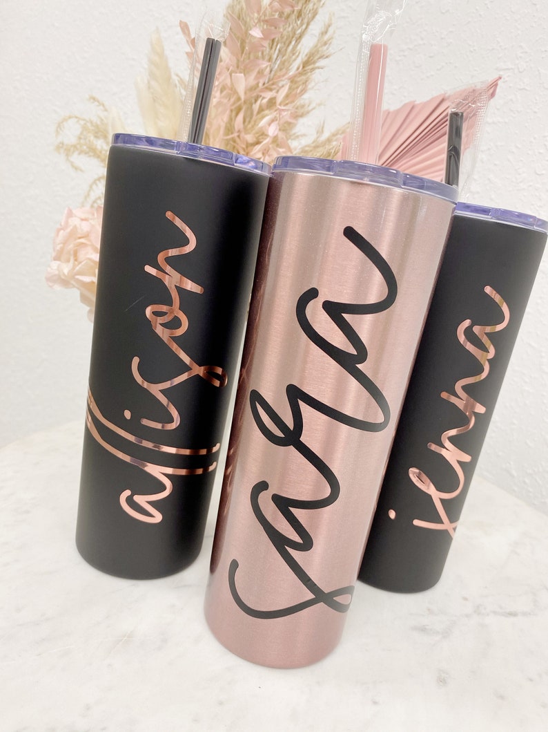 Personalized bridesmaid water bottle tumbler with straws- tumbler with name- custom tumbler- bachelorette tumblers bridesmaid proposal box