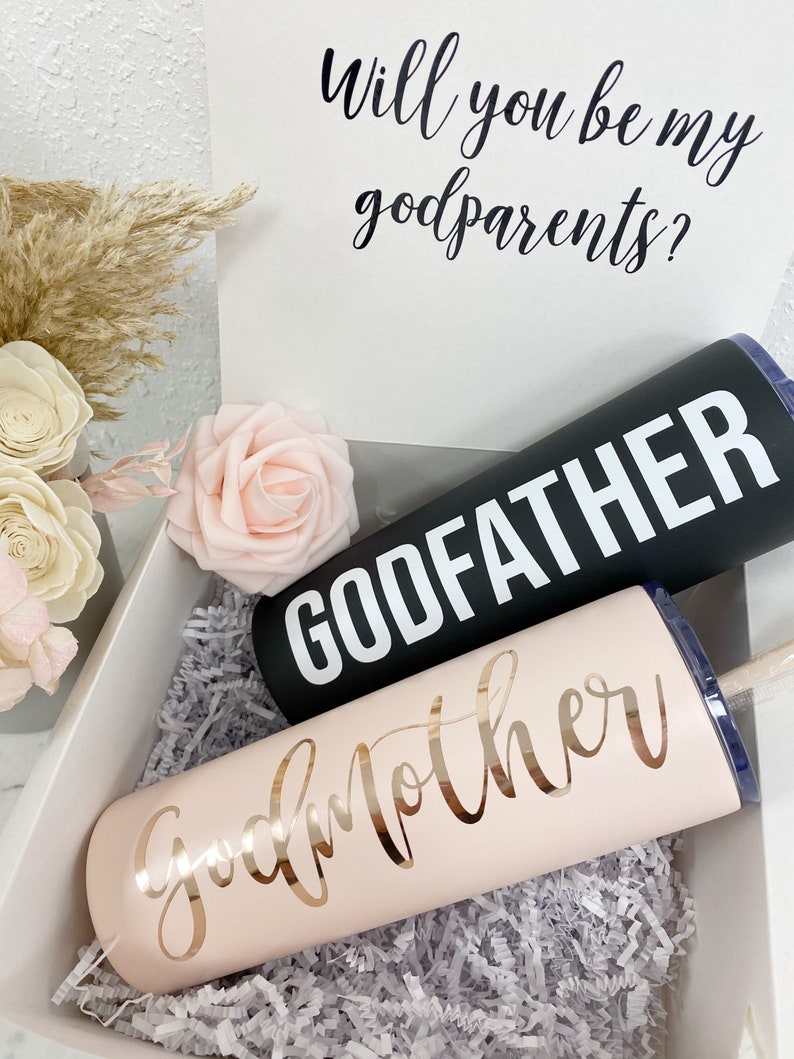 Will you be my godmother gift- godparents proposal gift baby announcement idea- fairy godmother tumbler- aunt gift- godfather proposal box